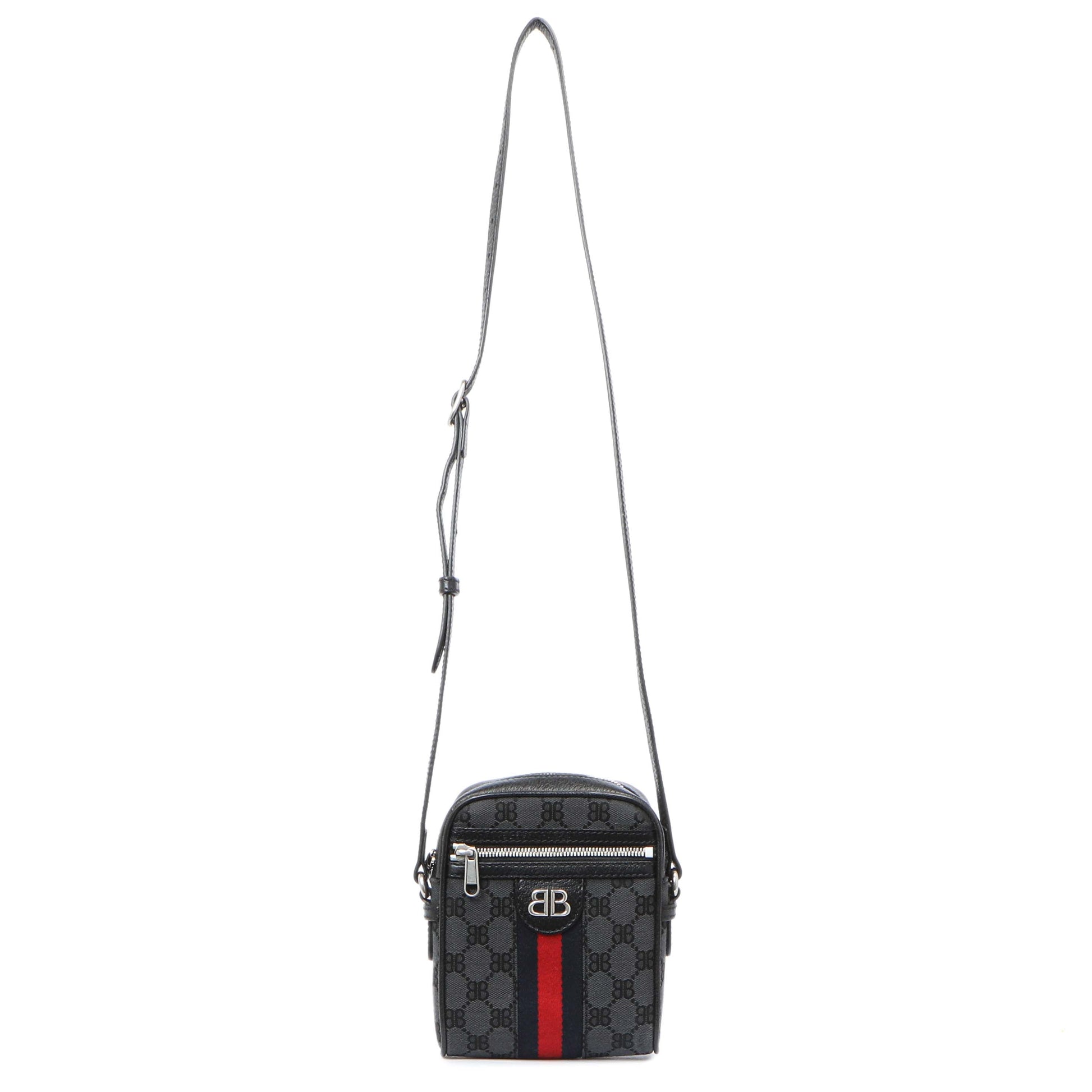 Exclusive Gucci X Balenciaga BB Monogram Web Mini Ophidia Messenger — Front View