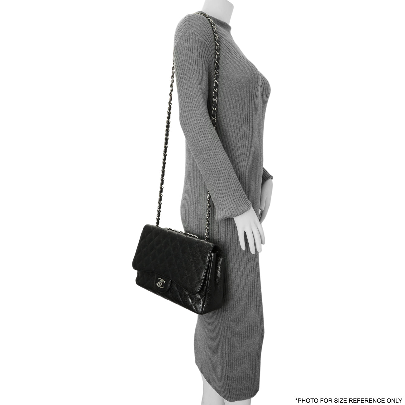 Exclusive Chanel Black Quilted Caviar Jumbo Single Flap — Alternate View 11