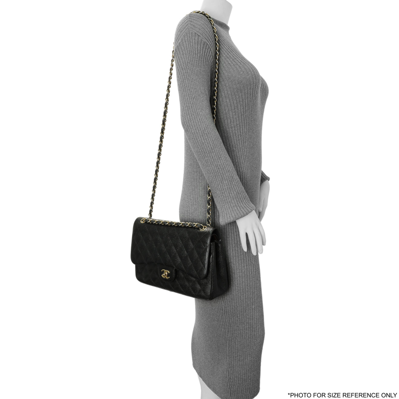 Exclusive Chanel Black Quilted Caviar Jumbo Double Flap — Alternate View 13
