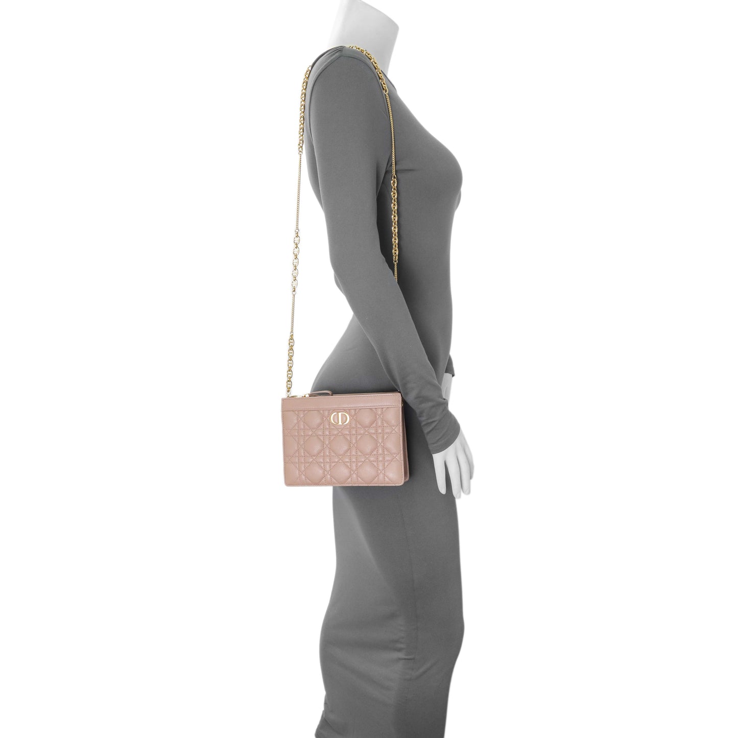Exclusive Christian Dior Calfskin Cannage Caro Zipped Pouch With Chain — Alternate View 13