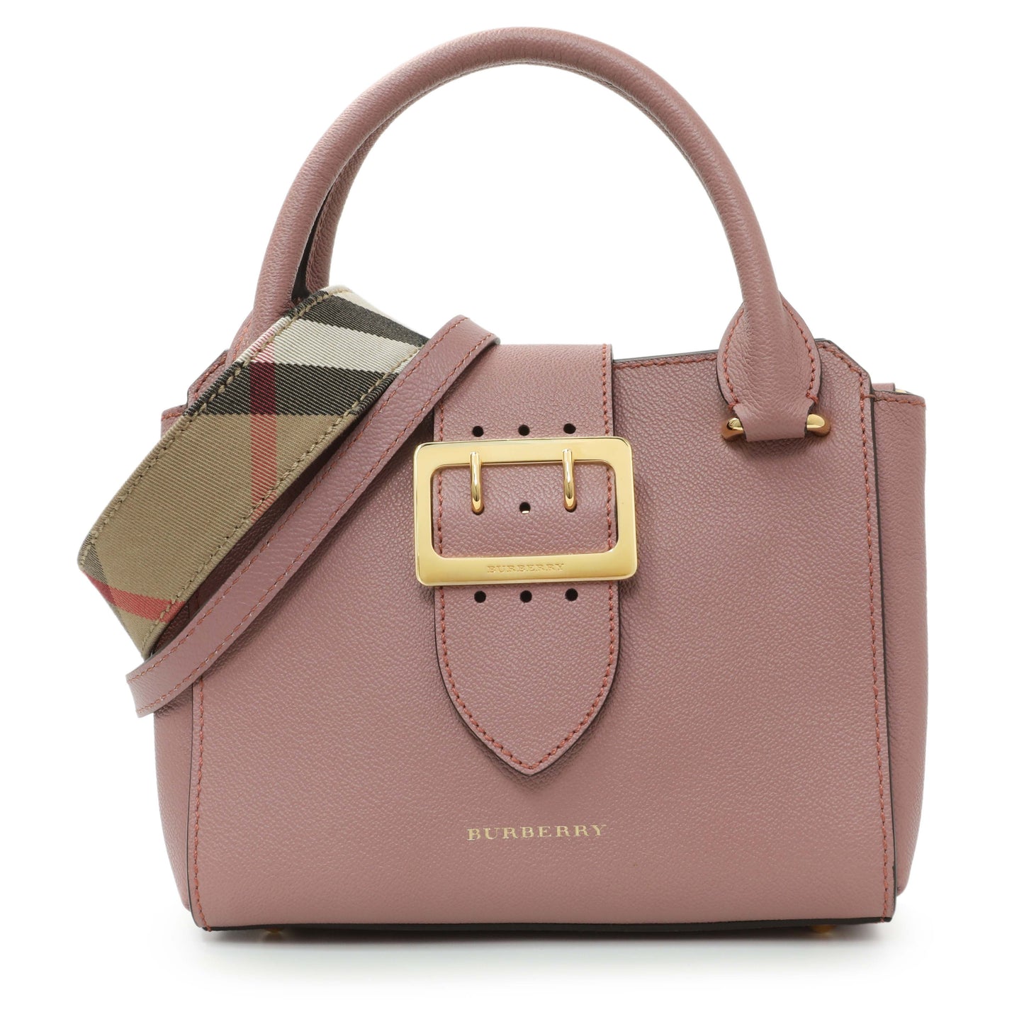 Exclusive Burberry Dusty Pink Grained Calfskin Small Buckle Tote — Front View