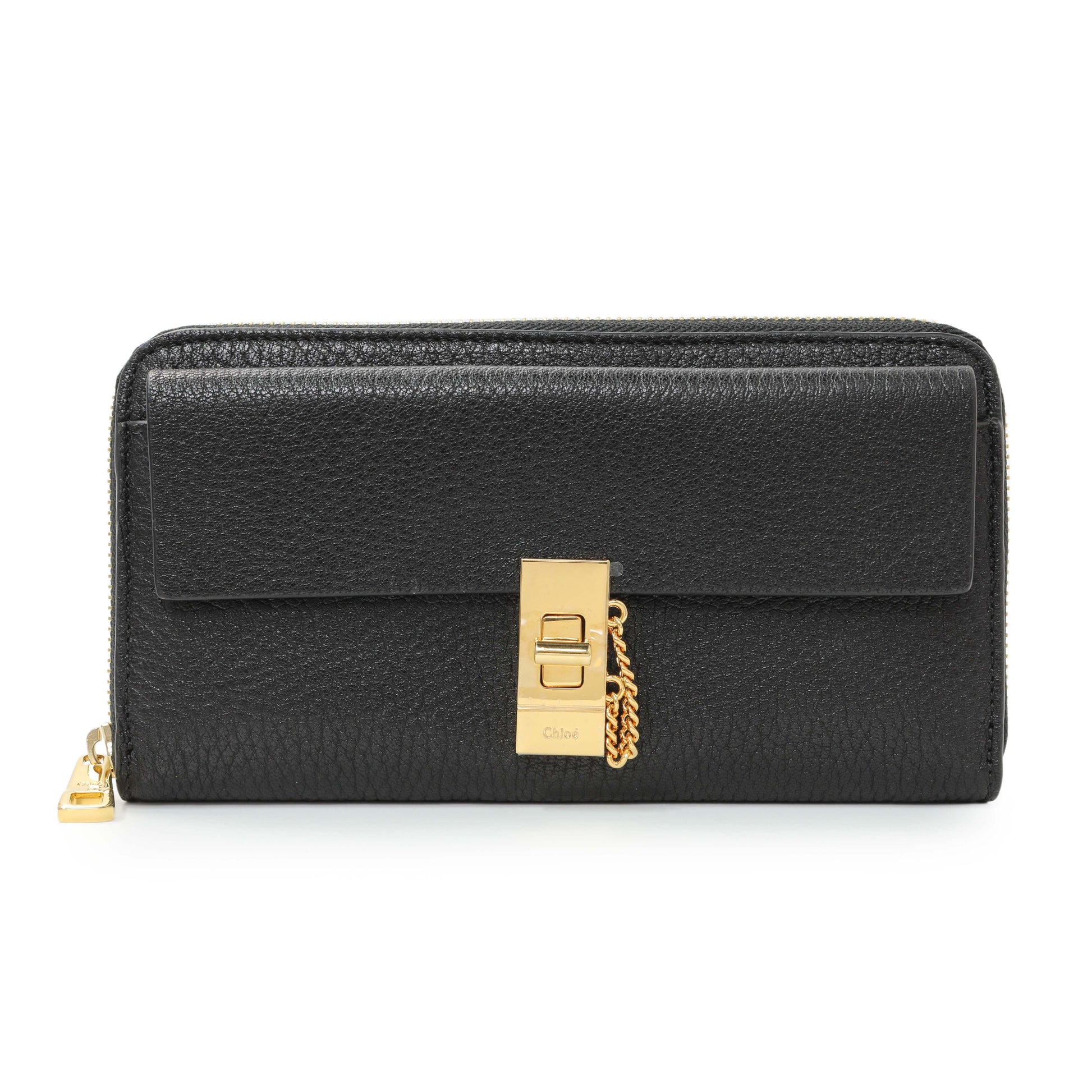 Exclusive Chloe Black Grained Calfskin Drew Zip Wallet — Front View