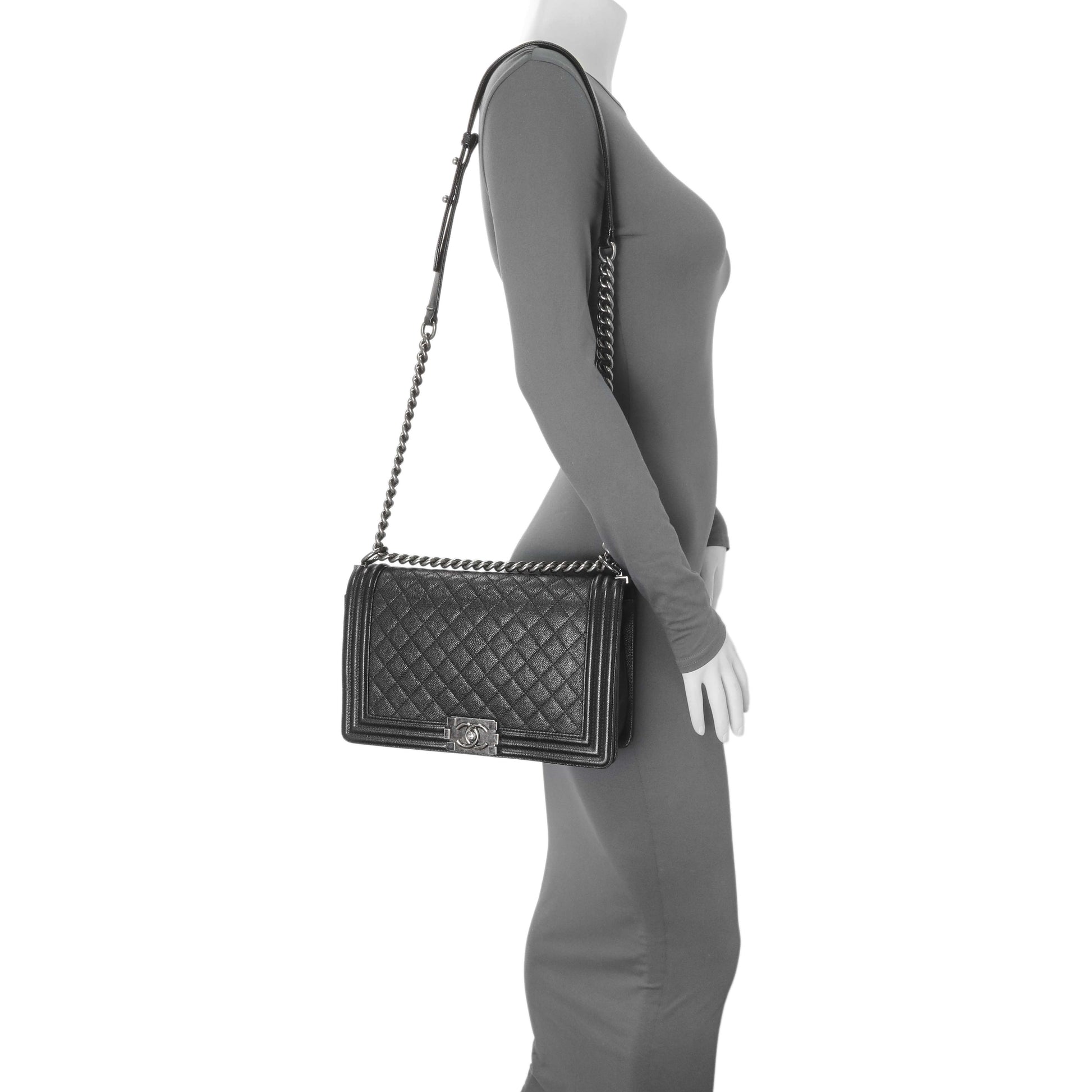 Exclusive Chanel Black Quilted Caviar New Medium Boy Bag — Alternate View 11