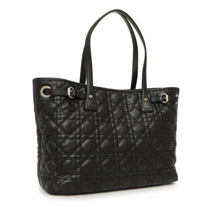 Exclusive Christian Dior Black Coated Canvas Cannage Small Panarea Tote — Side View