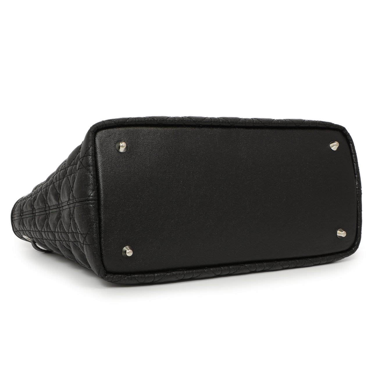 Exclusive Christian Dior Black Coated Canvas Cannage Small Panarea Tote — Back View
