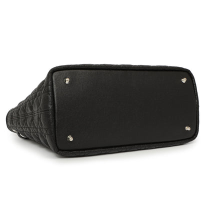 Exclusive Christian Dior Black Coated Canvas Cannage Small Panarea Tote — Back View