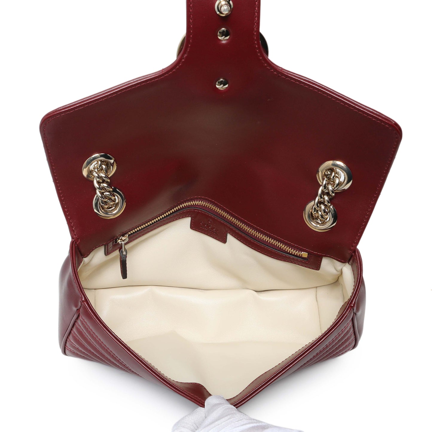 Exclusive Gucci Rosso Ancora Red Calfskin Matelasse Medium GG Marmont Shoulder Bag — Top View