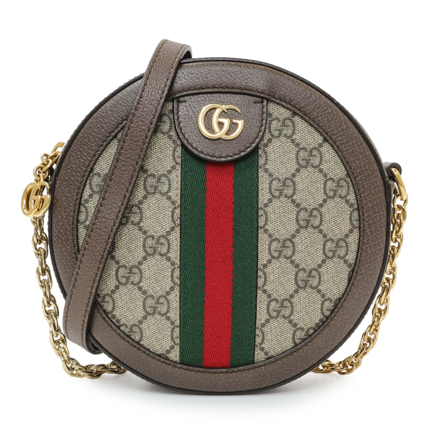 Exclusive Gucci GG Supreme Monogram Web Mini Ophidia Round Shoulder Bag — Front View