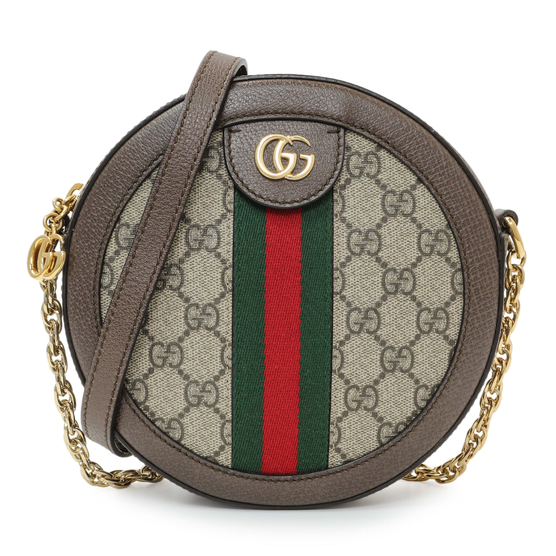 Exclusive Gucci GG Supreme Monogram Web Mini Ophidia Round Shoulder Bag — Front View
