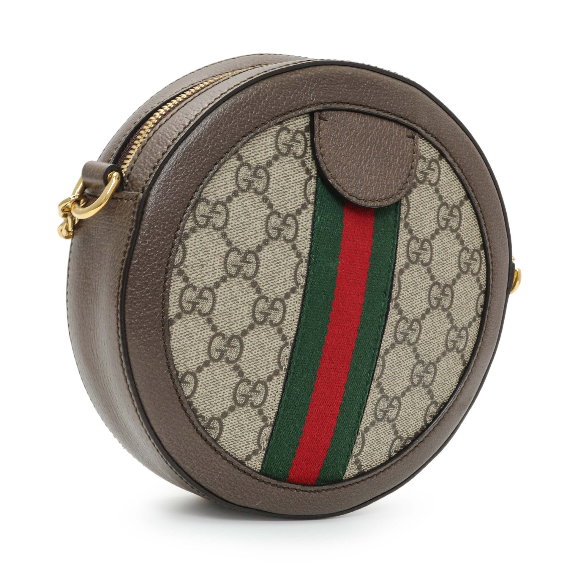 Exclusive Gucci GG Supreme Monogram Web Mini Ophidia Round Shoulder Bag — Side View