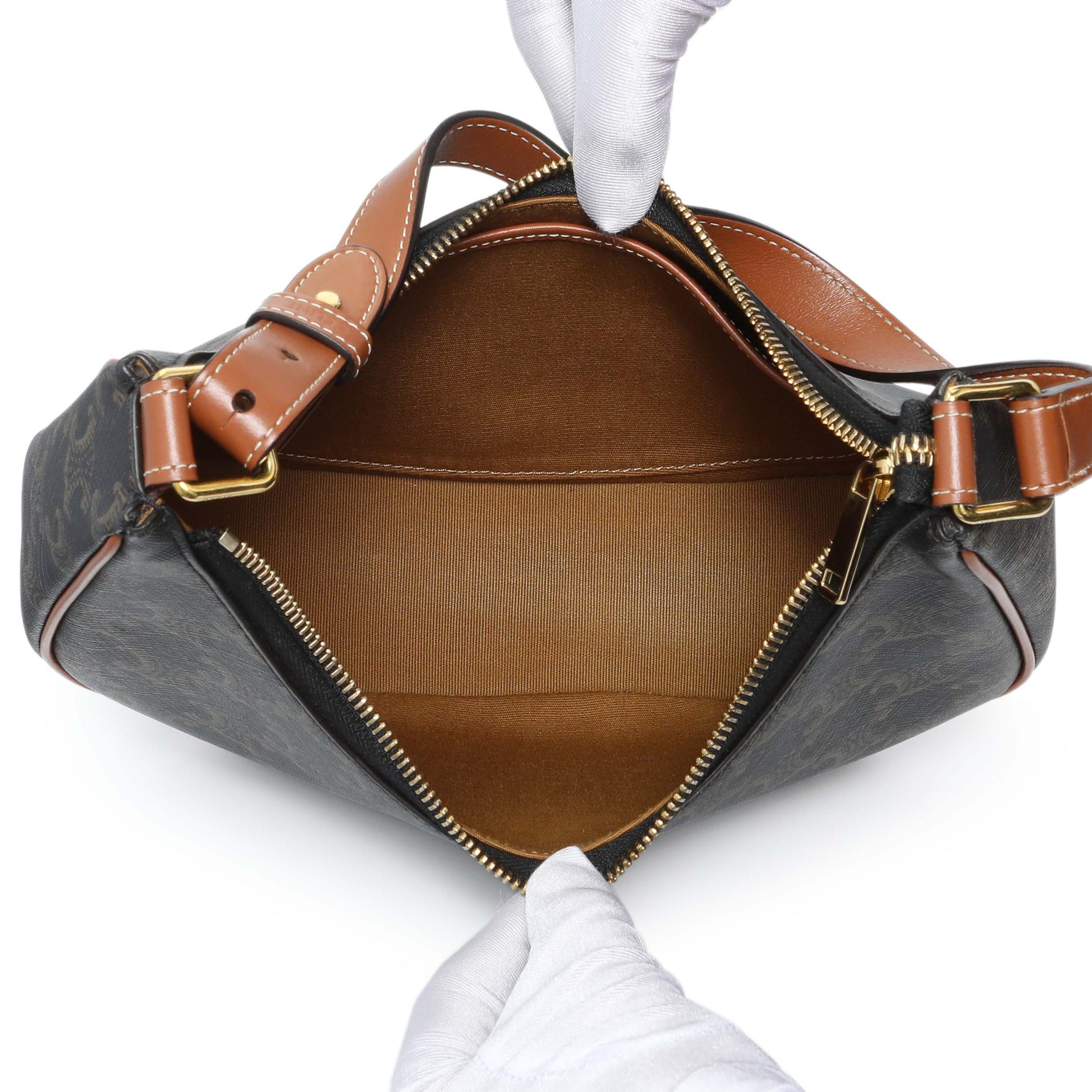 Exclusive Celine Triomphe Canvas Calfskin Ava Shoulder Bag — Top View
