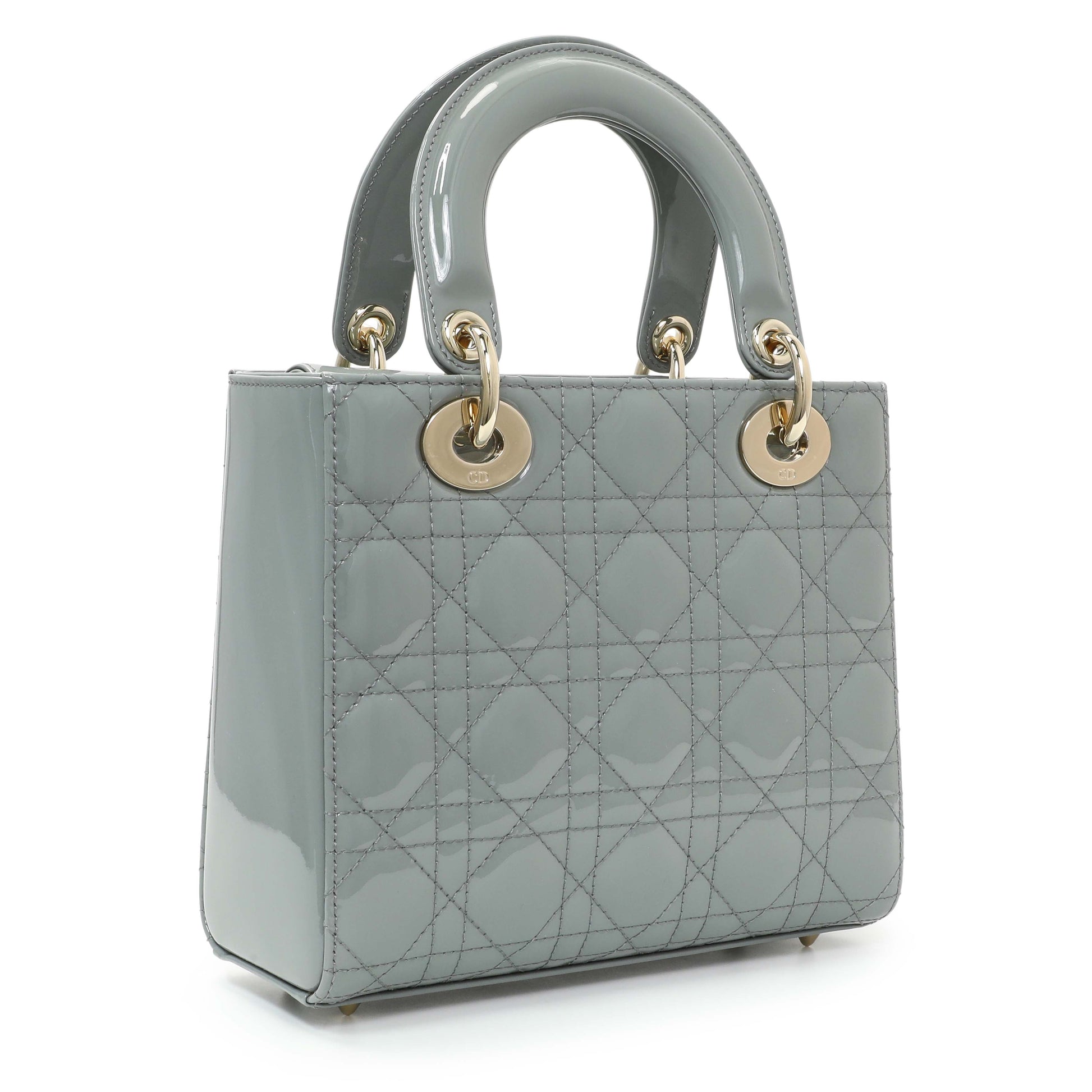 Exclusive Christian Dior Grey Patent Cannage Small Lady Dior — Side View