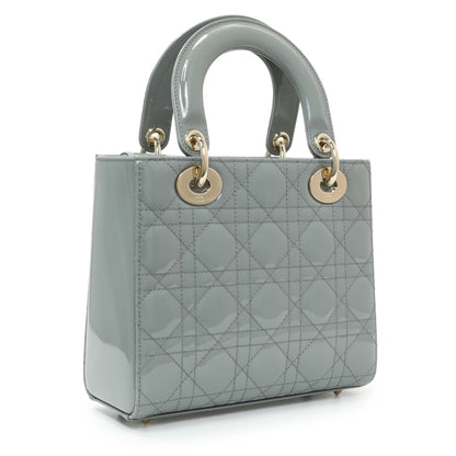 Exclusive Christian Dior Grey Patent Cannage Small Lady Dior — Side View