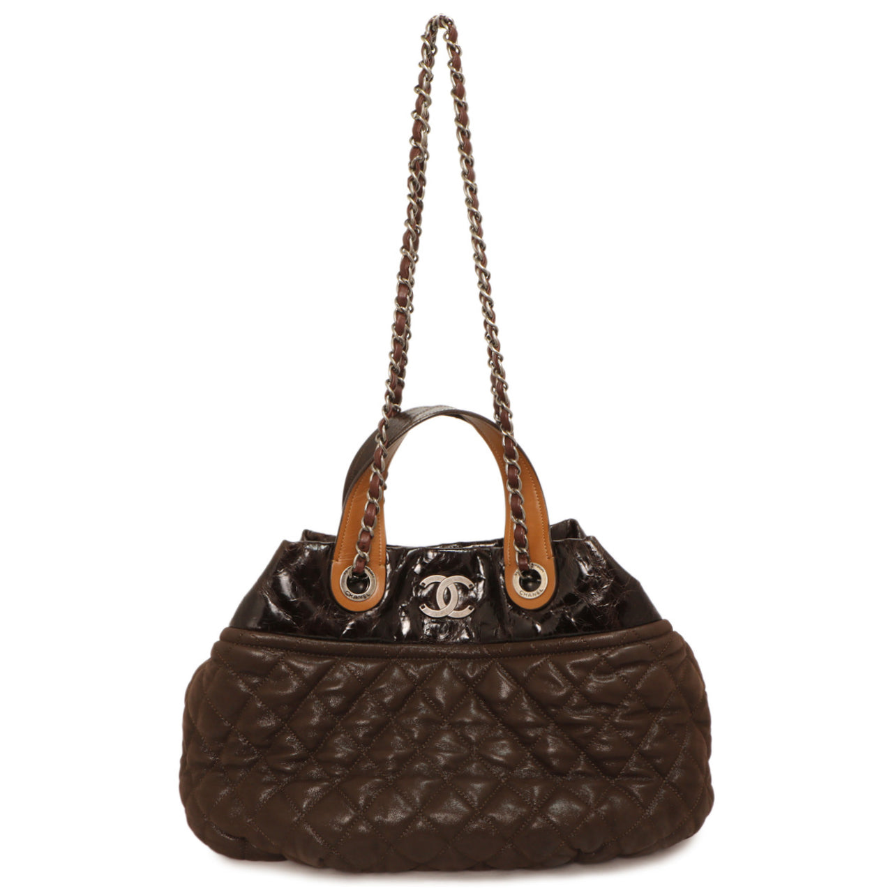 Exclusive Chanel Burgundy Quilted Iridescent Calfskin Small In The Mix Tote — Front View
