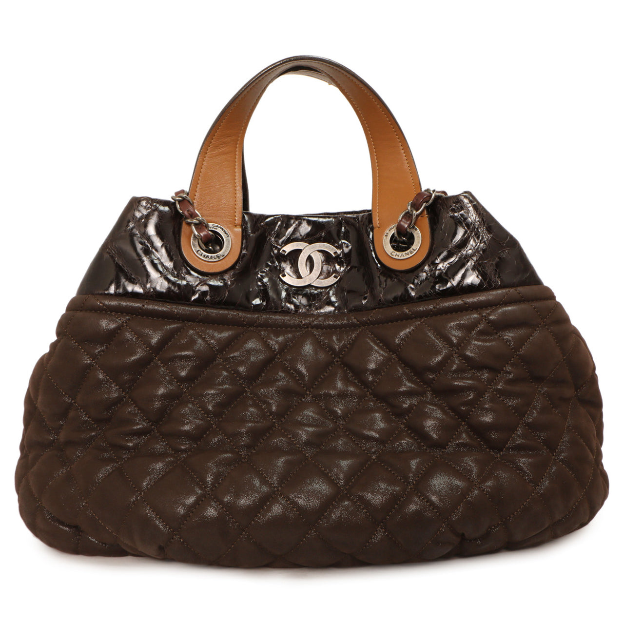 Exclusive Chanel Burgundy Quilted Iridescent Calfskin Small In The Mix Tote — Side View