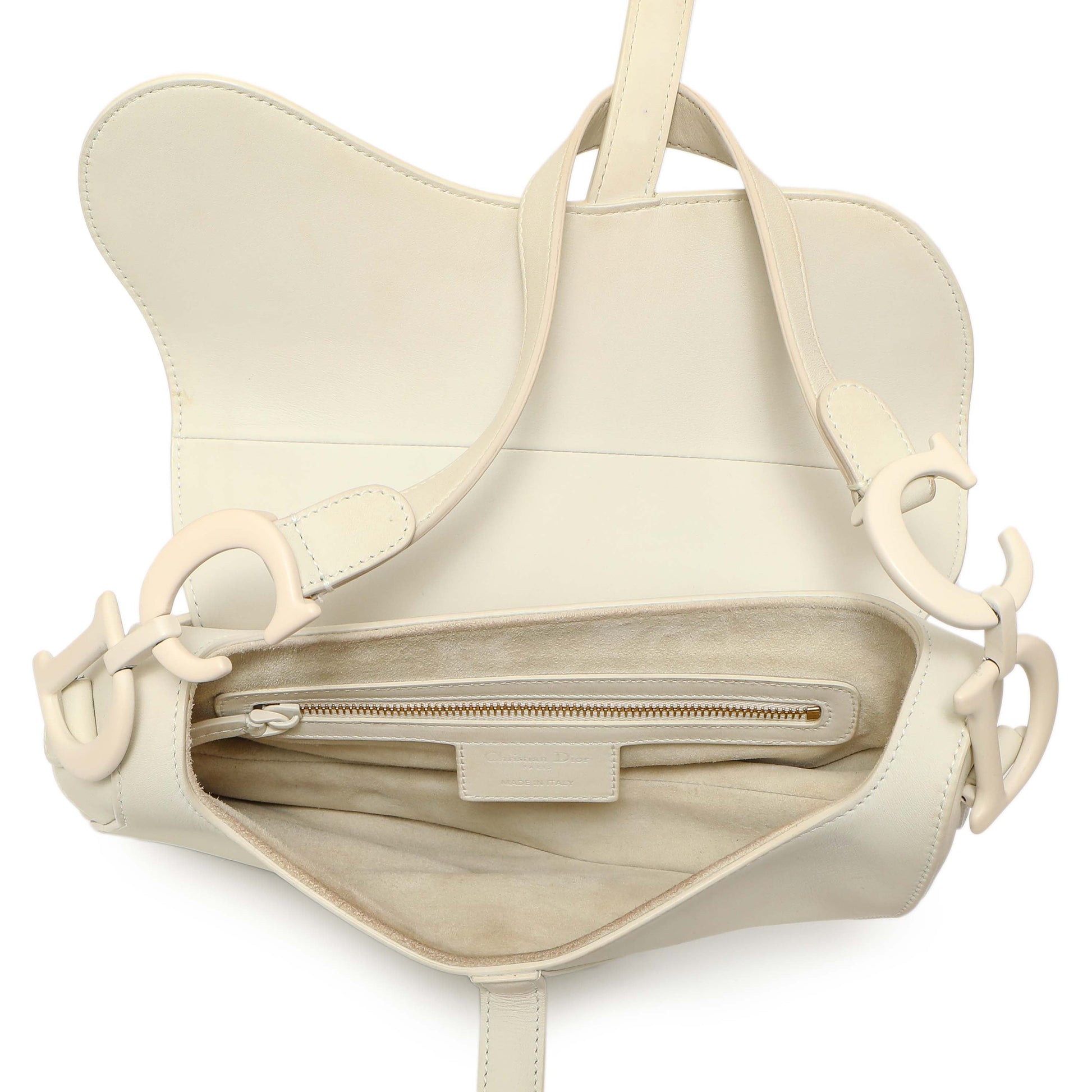 Exclusive Christian Dior White Ultra Matte Calfskin Saddle Bag — Top View
