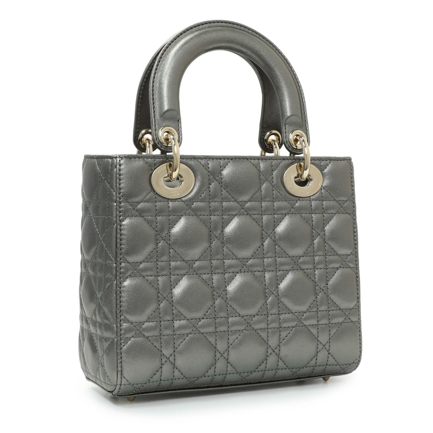Exclusive Christian Dior Metallic Grey Lambskin Cannage Small Small My ABCDior Lady Dior — Side View