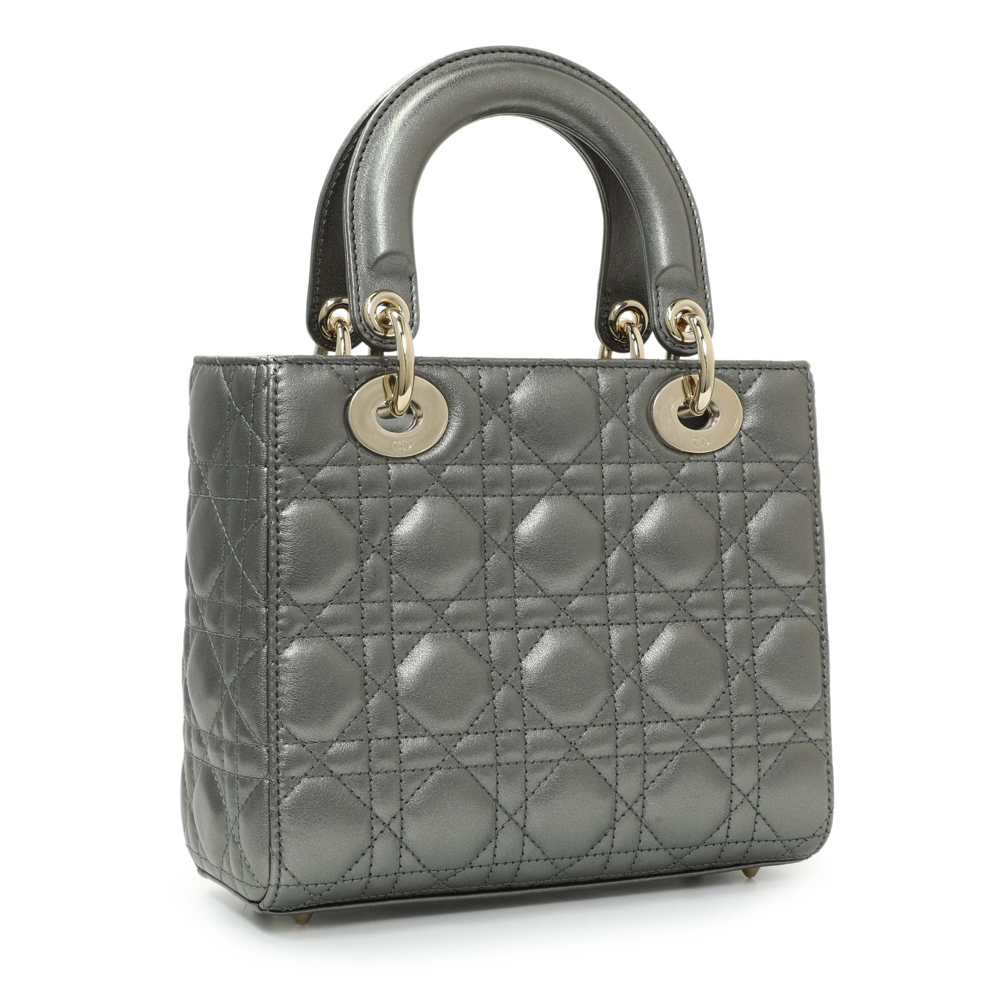 Exclusive Christian Dior Metallic Grey Lambskin Cannage Small Small My ABCDior Lady Dior — Side View