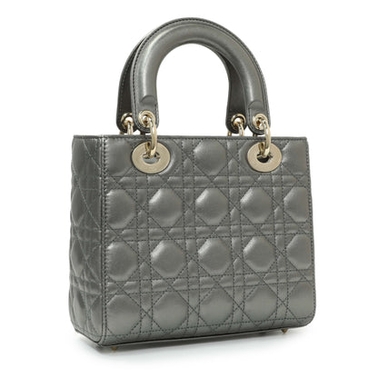 Exclusive Christian Dior Metallic Grey Lambskin Cannage Small Small My ABCDior Lady Dior — Side View