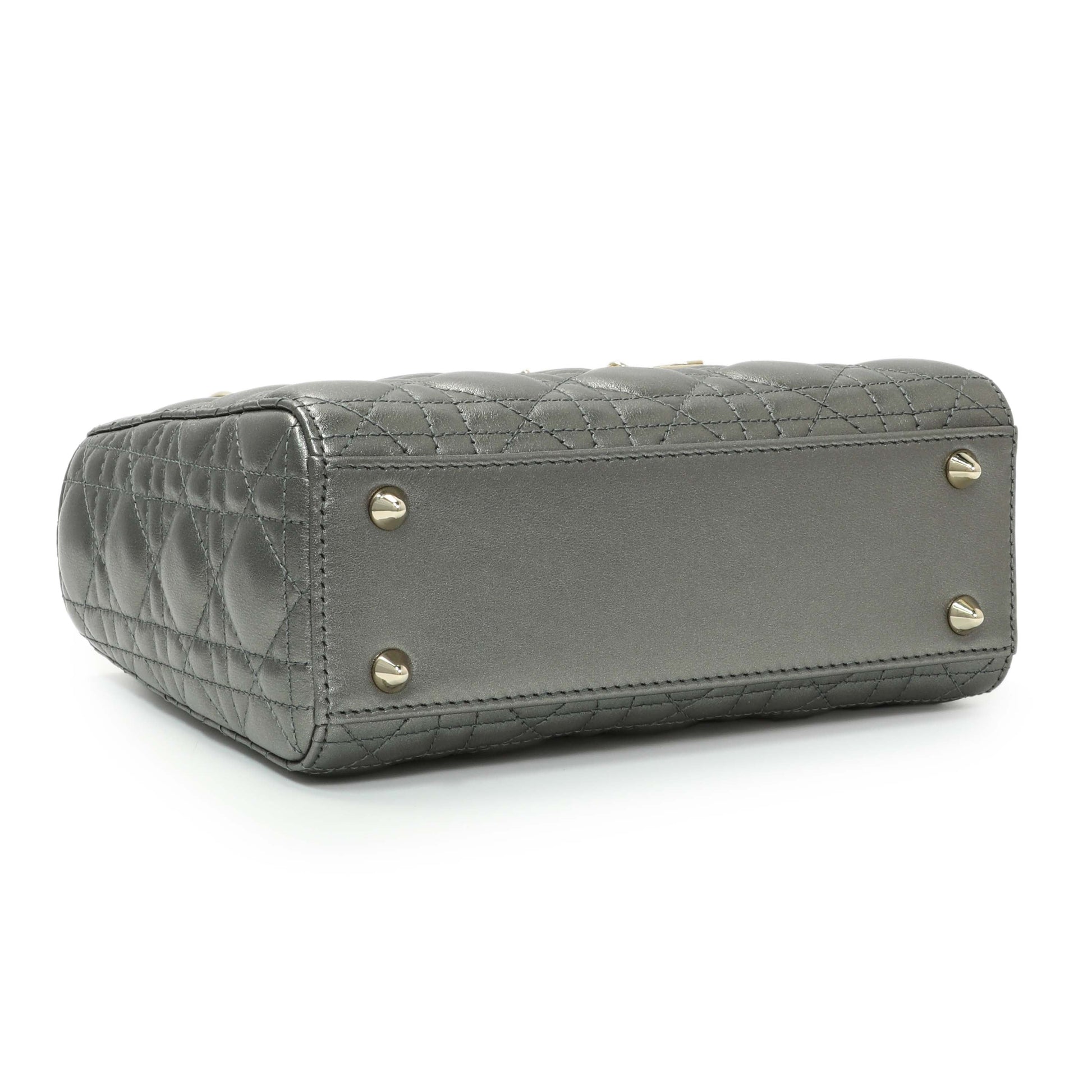 Exclusive Christian Dior Metallic Grey Lambskin Cannage Small Small My ABCDior Lady Dior — Back View