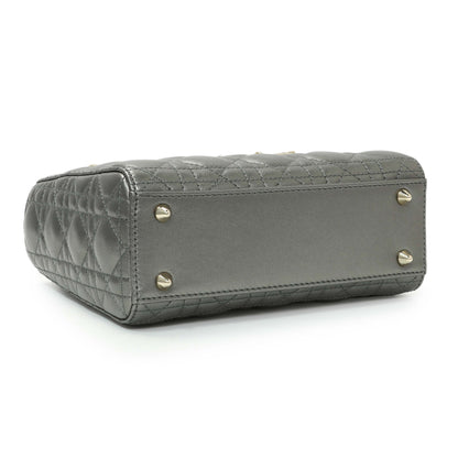 Exclusive Christian Dior Metallic Grey Lambskin Cannage Small Small My ABCDior Lady Dior — Back View
