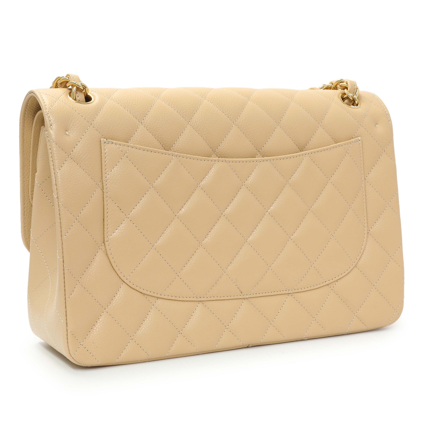 Exclusive Chanel Beige Quilted Caviar Jumbo Classic Double Flap — Side View
