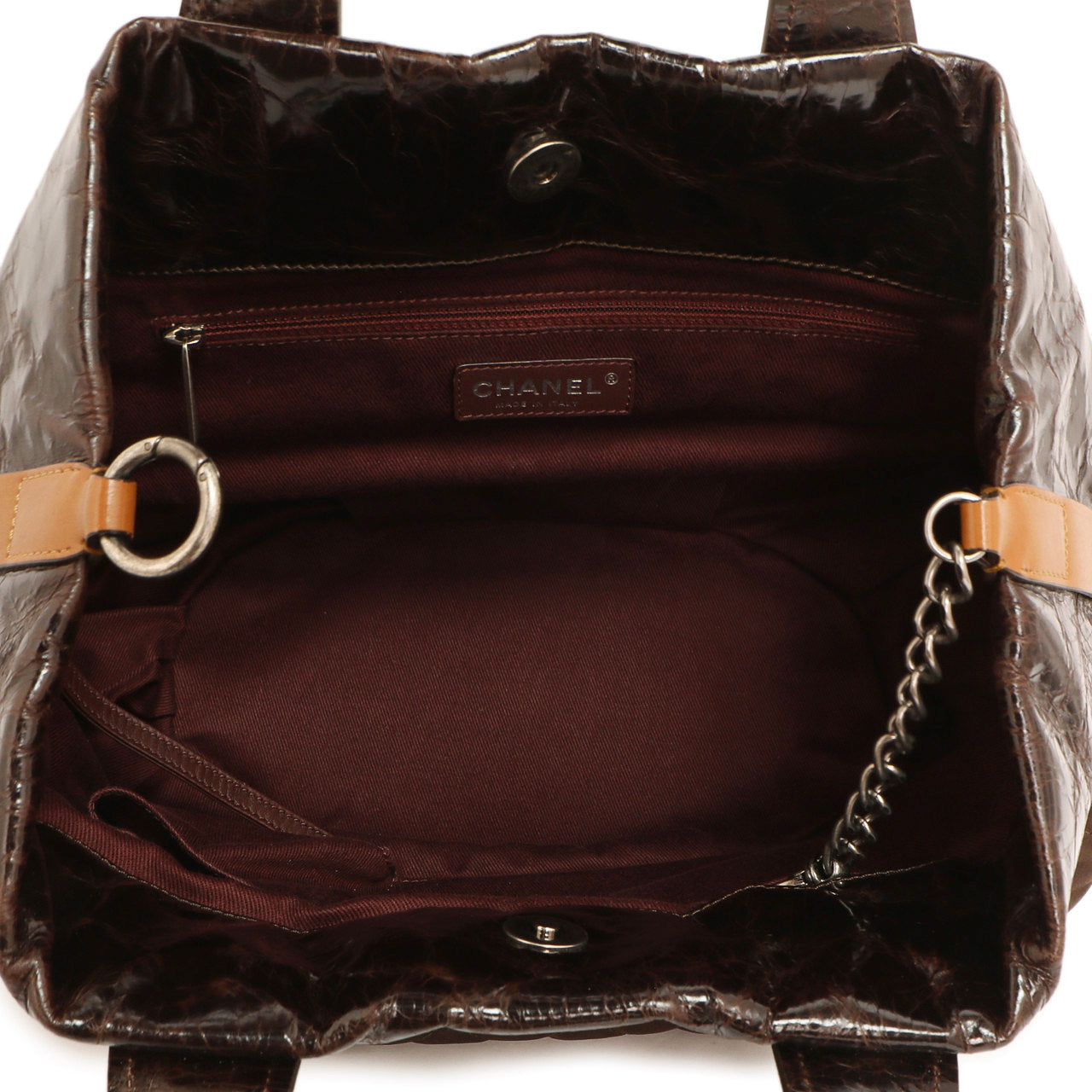 Exclusive Chanel Burgundy Quilted Iridescent Calfskin Small In The Mix Tote — Detail View