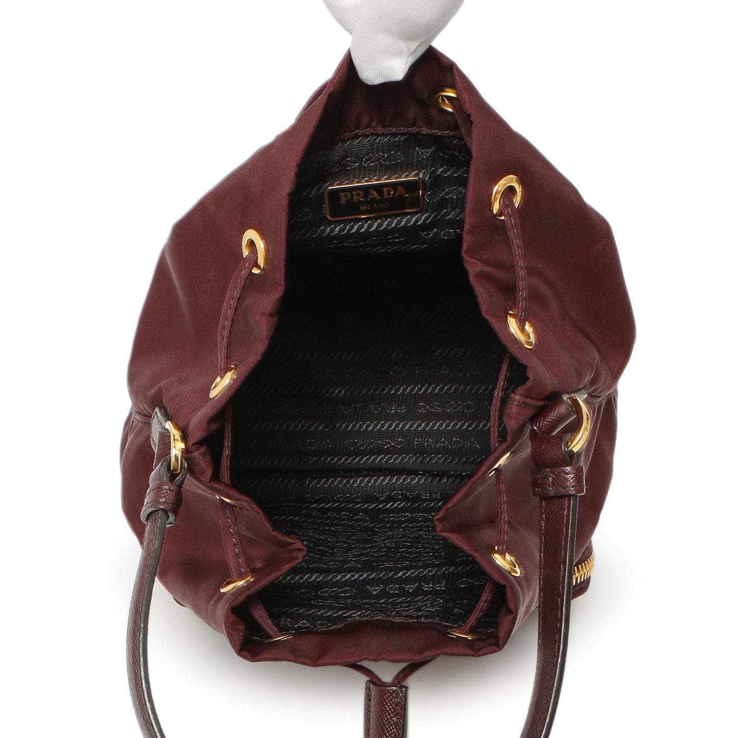 Exclusive Prada Burgundy Re-Nylon Saffiano Duet Bucket Crossbody Bag — Top View