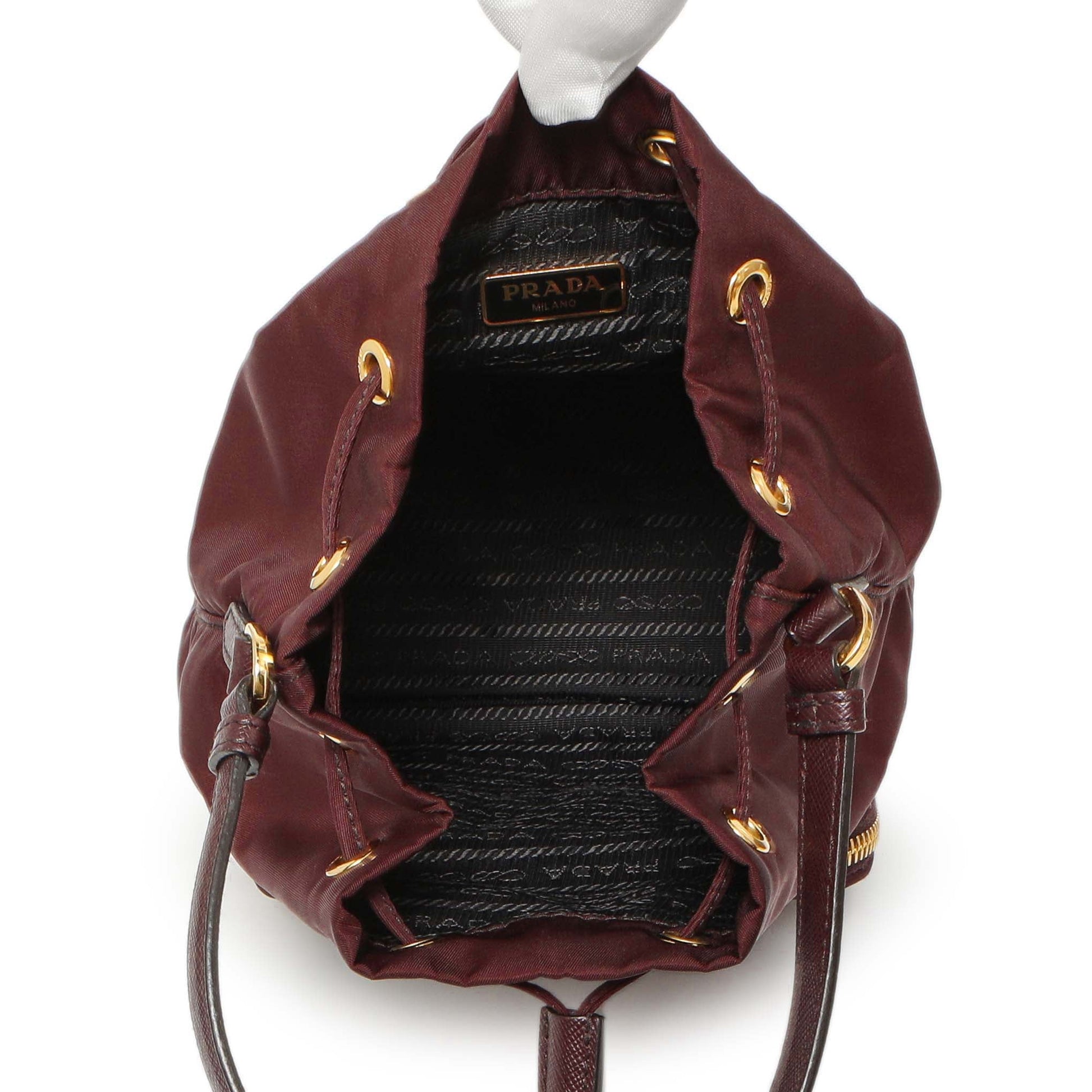 Exclusive Prada Burgundy Re-Nylon Saffiano Duet Bucket Crossbody Bag — Top View