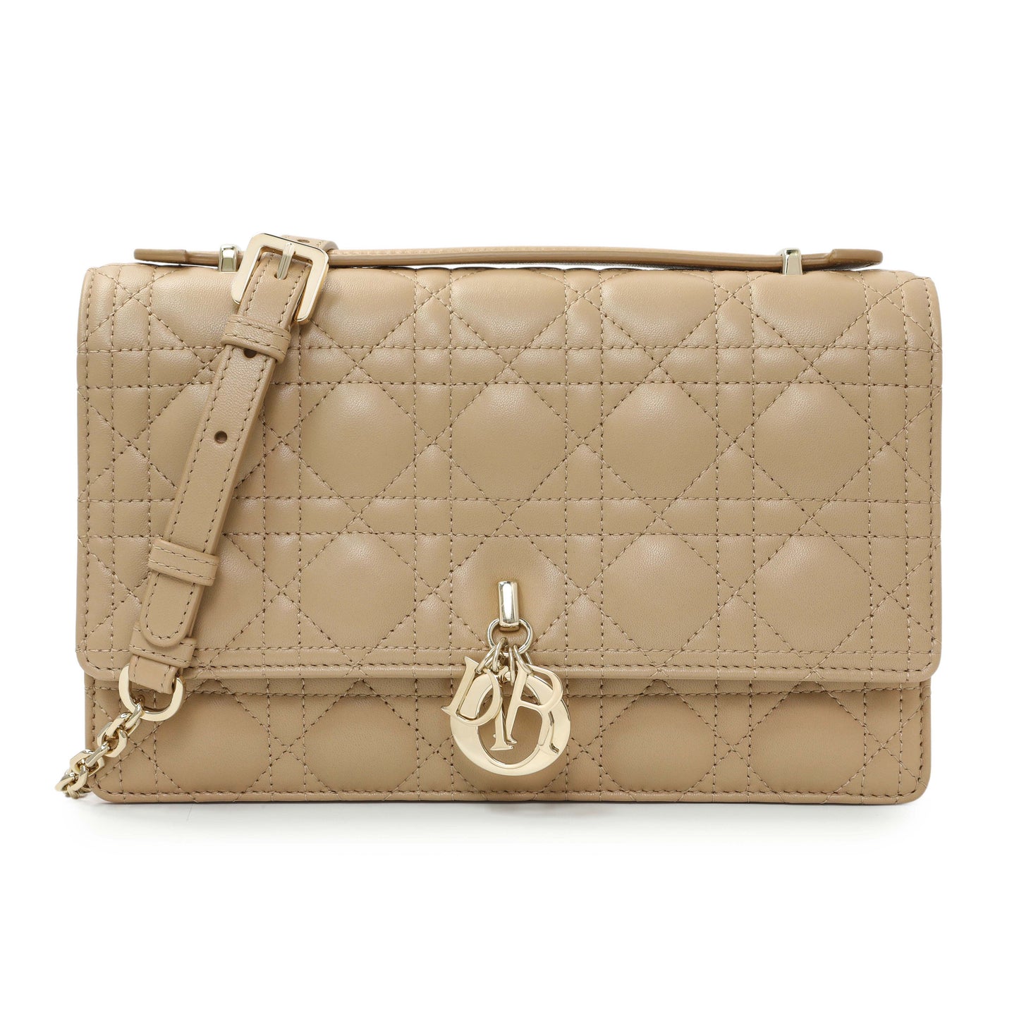 Exclusive Christian Dior Biscuit Cannage Lambskin My Dior Top Handle Bag — Front View