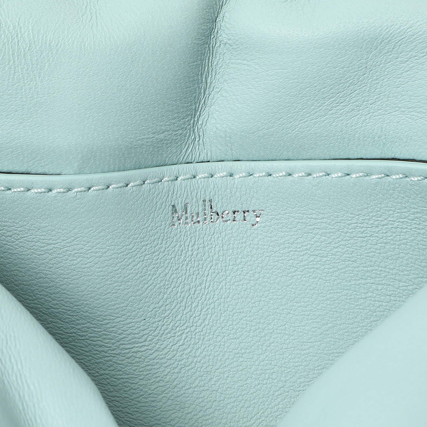 Exclusive Mulberry Blue Nappa Pillow Quilted Little Softie Bag — Detail View
