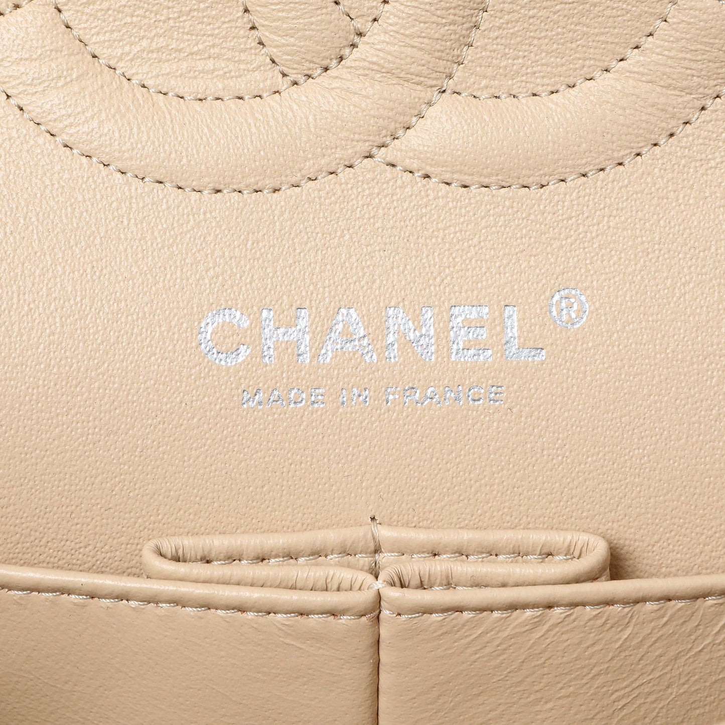 Exclusive Chanel Beige Caviar Medium Classic Flap — Detail View