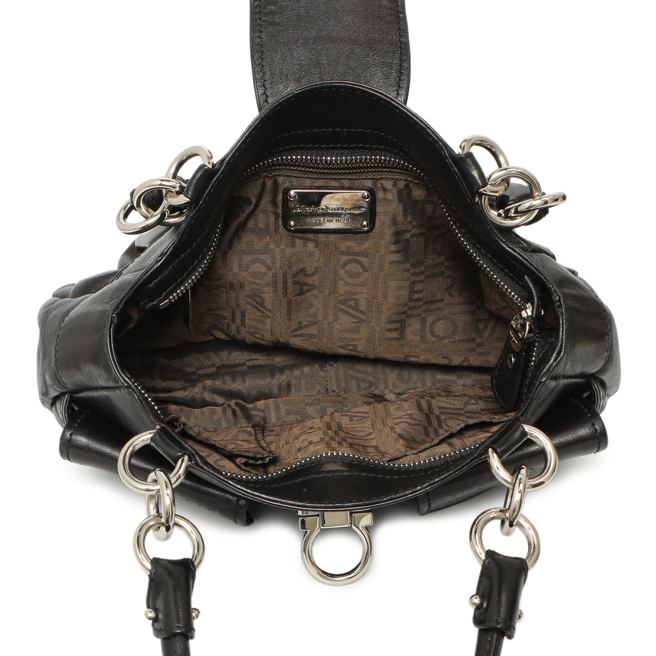 Exclusive Salvatore Ferragamo Black Calfskin Gancini Bag — Top View