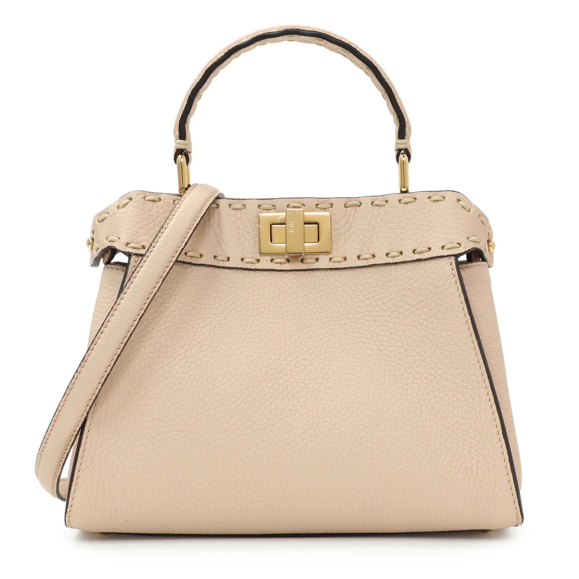 Exclusive Fendi Cuoio Romano Selleria Mini Peekaboo Iconic Satchel — Front View