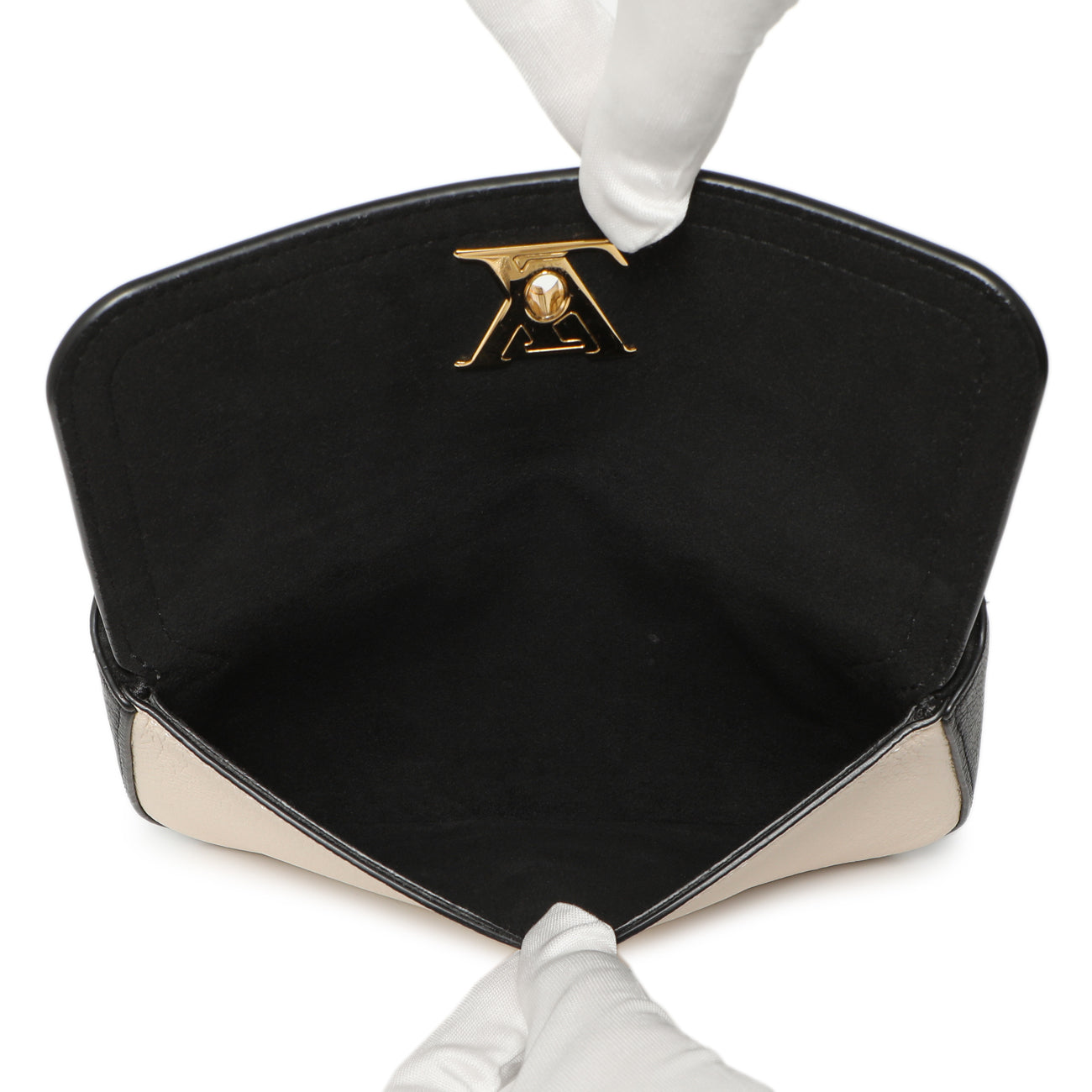 Exclusive Louis Vuitton Black Grained Calfskin Lockme Chain Phone Pouch — Top View