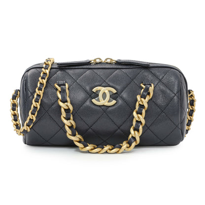 Exclusive Chanel Blue Quilted Caviar Small Fashion Therapy Bowling Bag — Front View