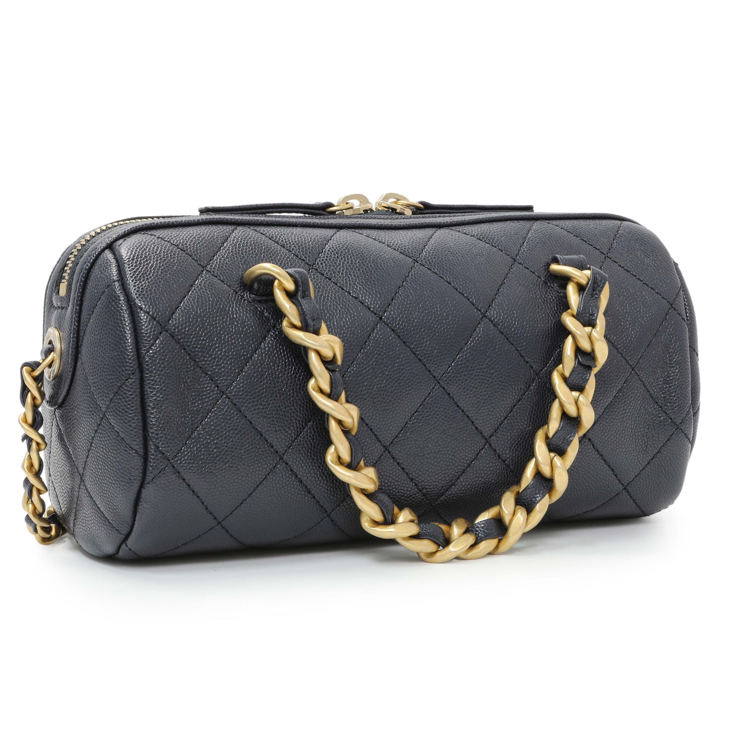Exclusive Chanel Blue Quilted Caviar Small Fashion Therapy Bowling Bag — Side View