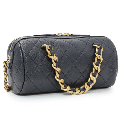 Exclusive Chanel Blue Quilted Caviar Small Fashion Therapy Bowling Bag — Side View