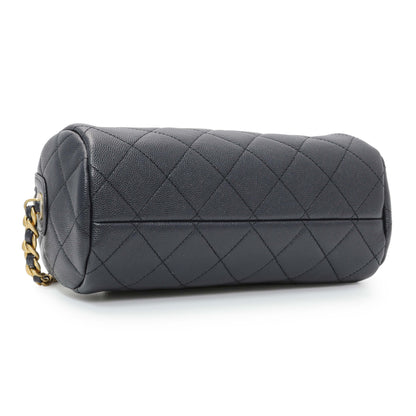 Exclusive Chanel Blue Quilted Caviar Small Fashion Therapy Bowling Bag — Back View