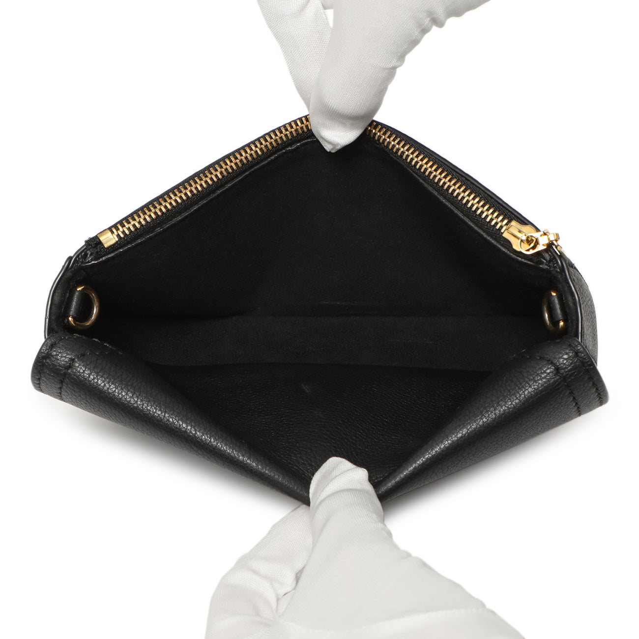 Exclusive Louis Vuitton Black Grained Calfskin Lockme Chain Phone Pouch — Lifestyle View