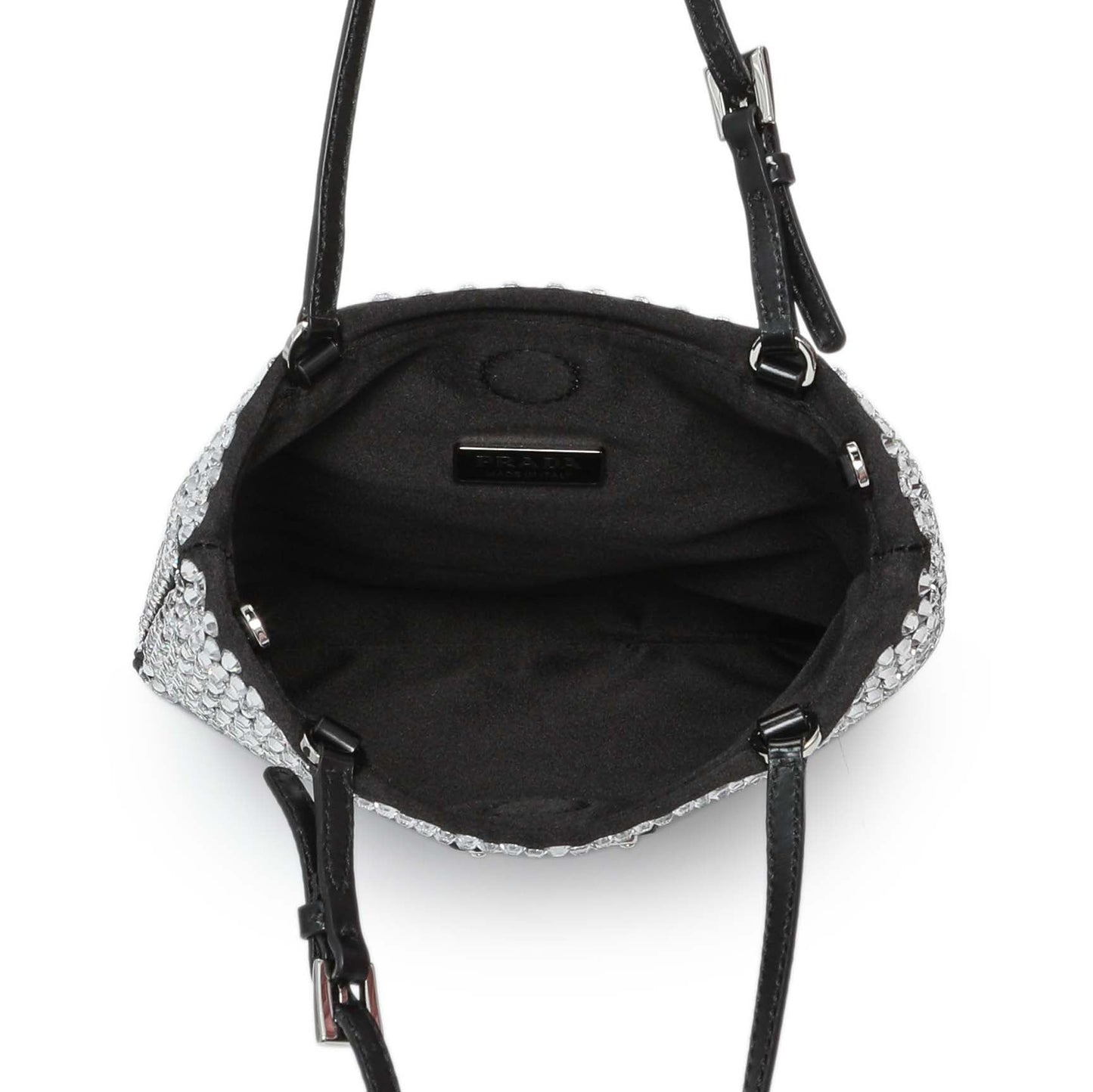Exclusive Prada Black Satin Crystal Embellished Mini Tote — Top View