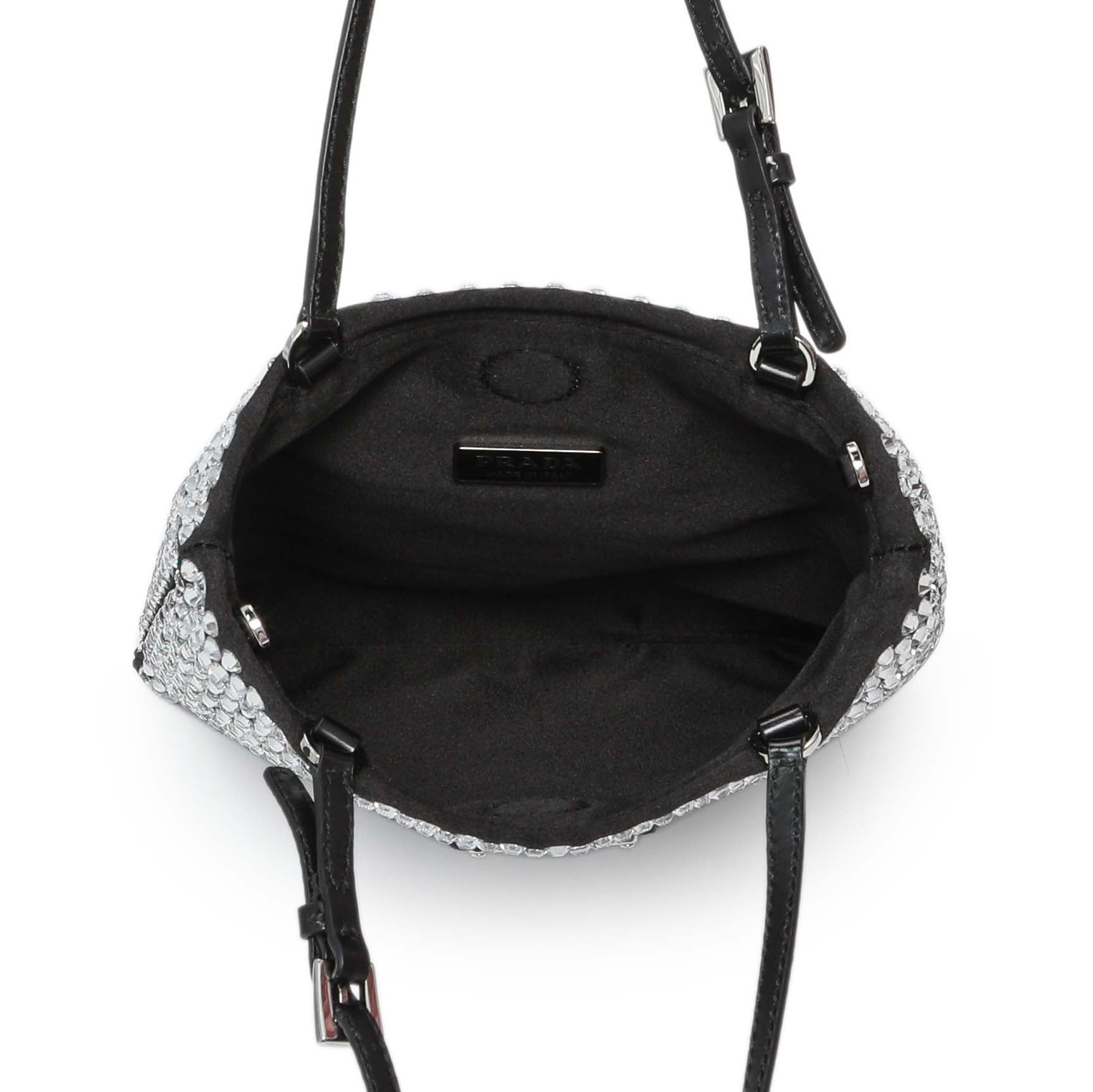 Exclusive Prada Black Satin Crystal Embellished Mini Tote — Top View