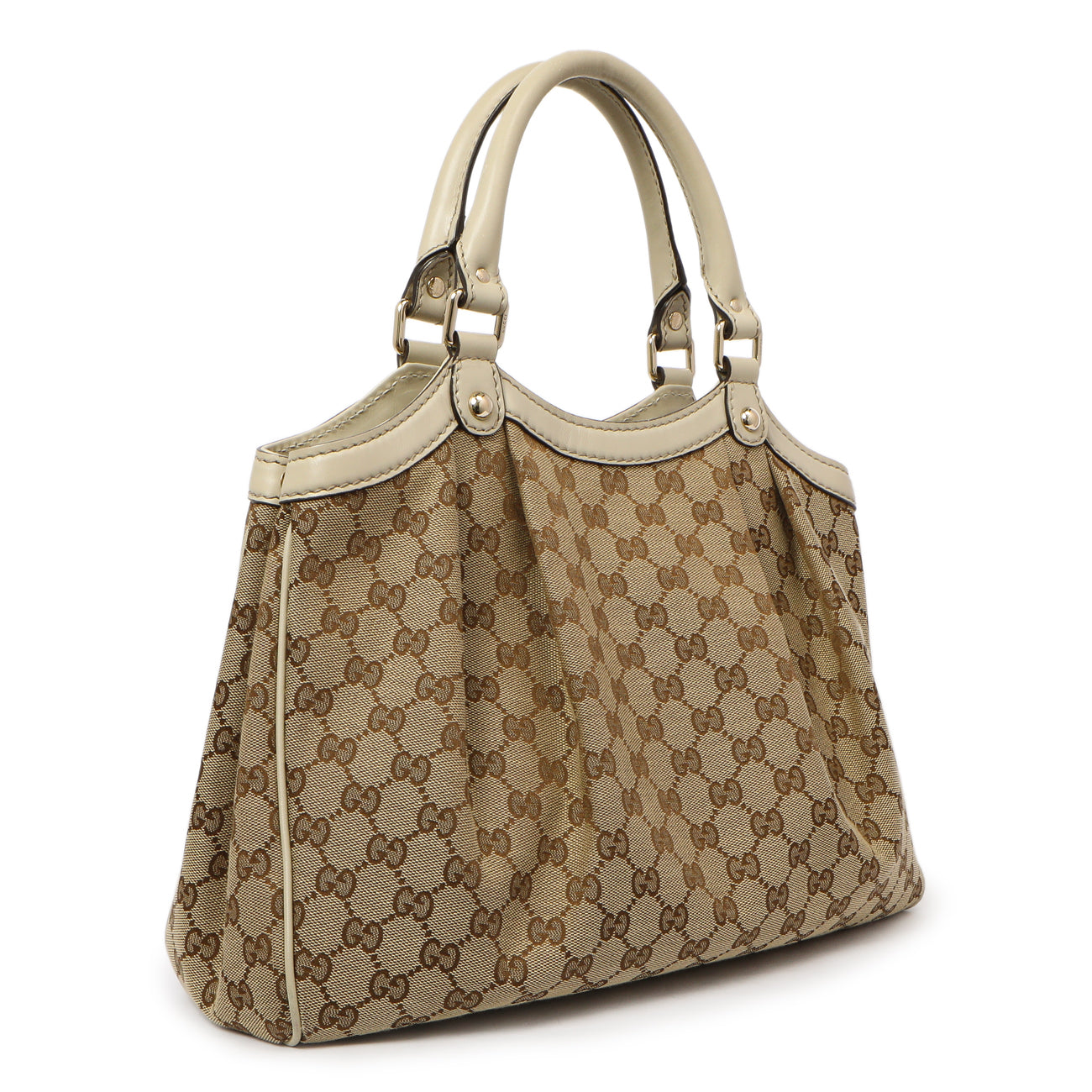 Exclusive Gucci Ivory Monogram Medium Sukey Tote — Side View