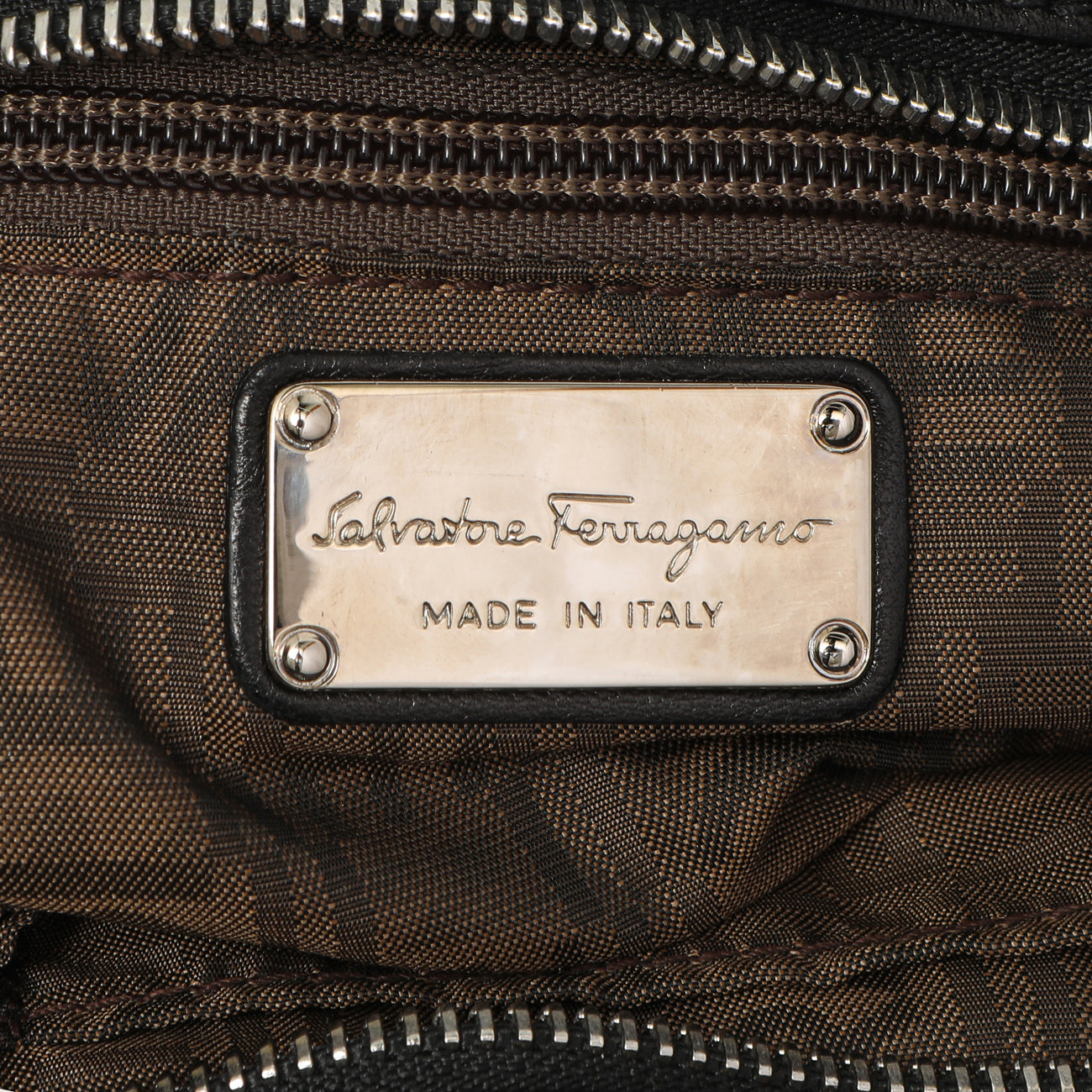 Exclusive Salvatore Ferragamo Black Calfskin Gancini Bag — Detail View