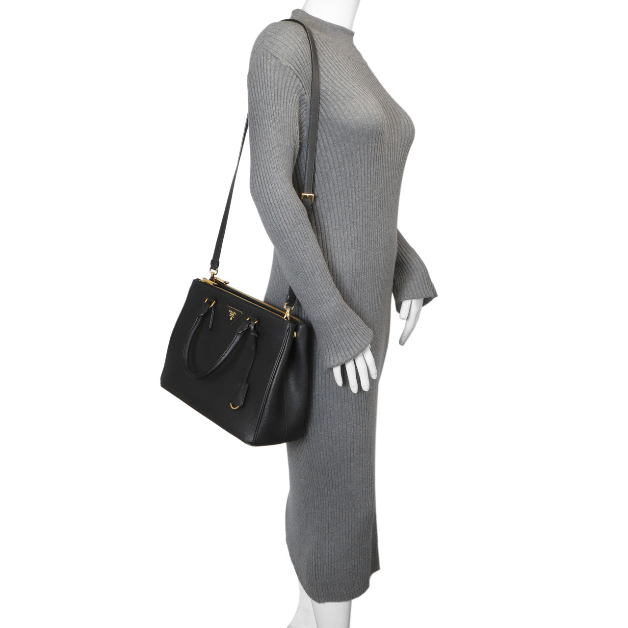 Exclusive Prada Black Saffiano Medium Galleria Double Zip Tote — Alternate View 10