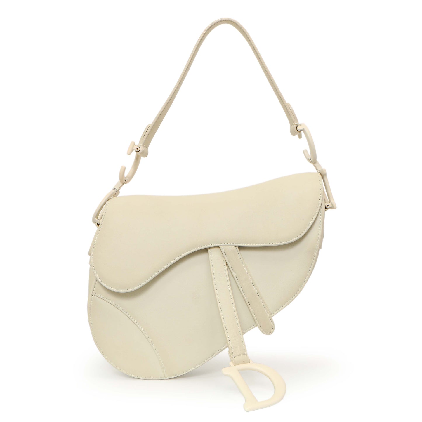 Exclusive Christian Dior White Ultra Matte Calfskin Saddle Bag — Front View