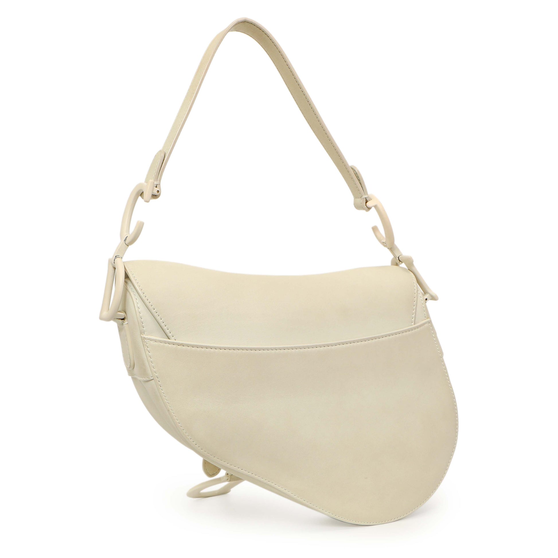 Exclusive Christian Dior White Ultra Matte Calfskin Saddle Bag — Side View
