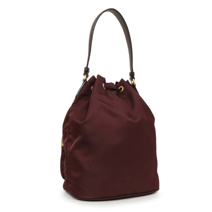 Exclusive Prada Burgundy Re-Nylon Saffiano Duet Bucket Crossbody Bag — Side View