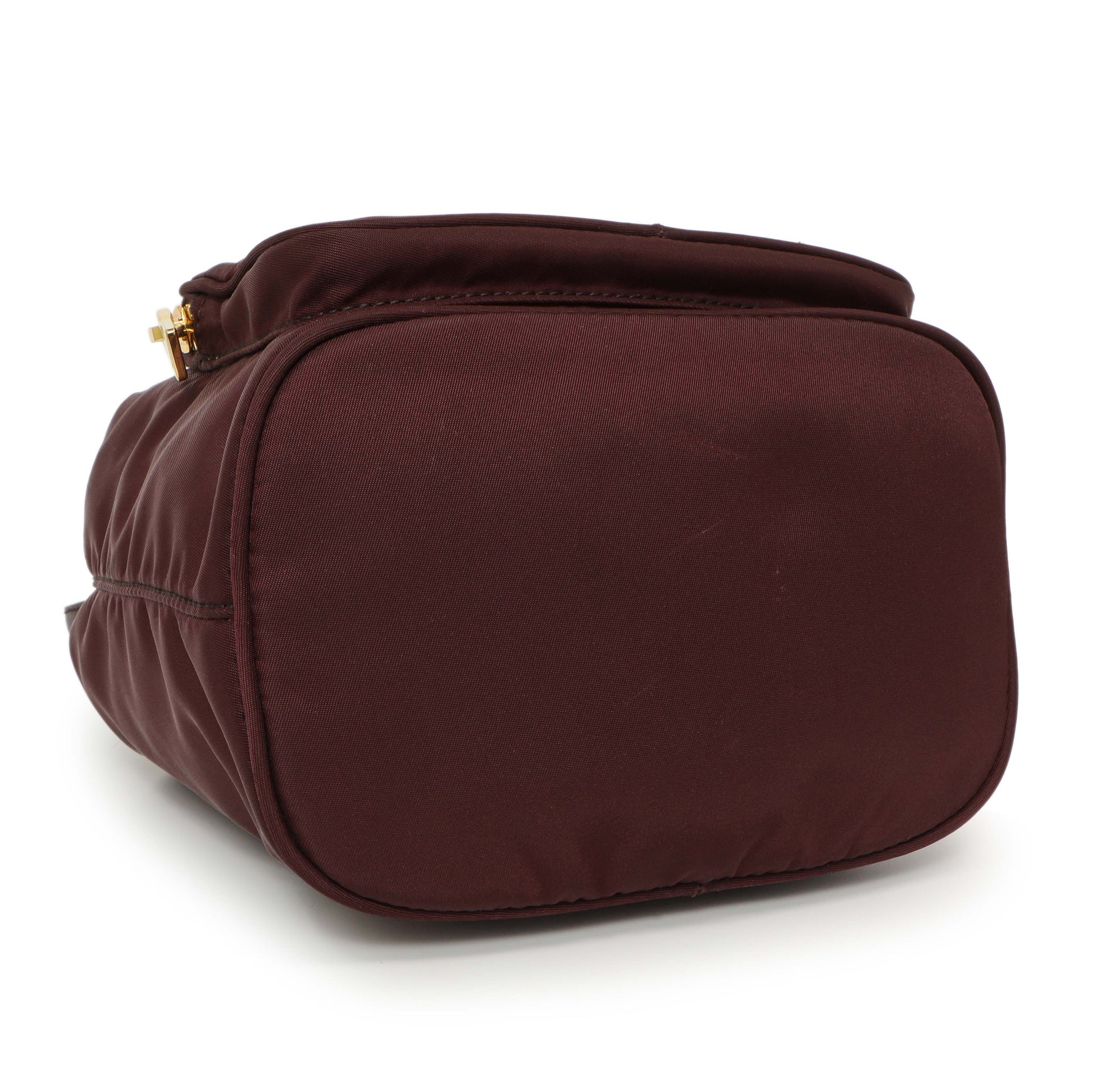 Exclusive Prada Burgundy Re-Nylon Saffiano Duet Bucket Crossbody Bag — Back View