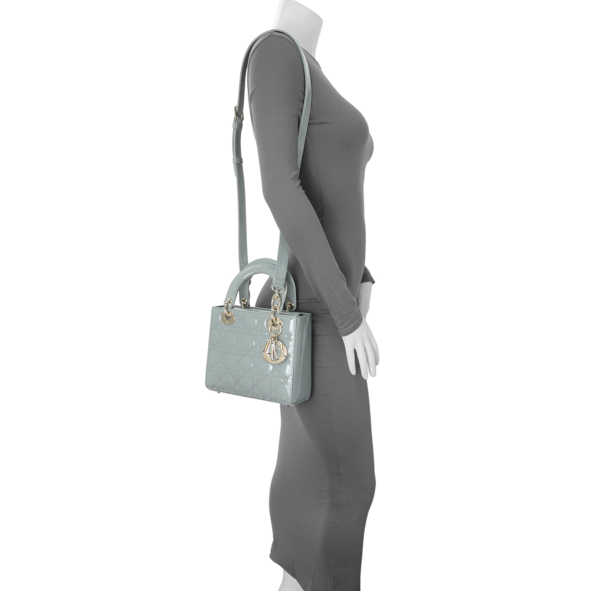 Exclusive Christian Dior Grey Patent Cannage Small Lady Dior — Alternate View 7